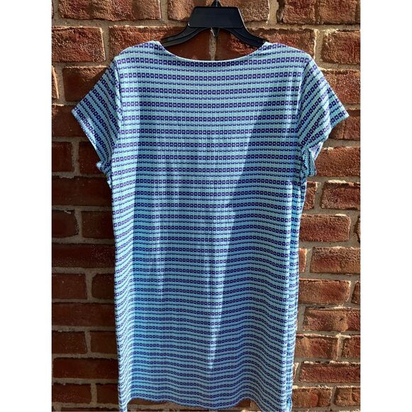 Hiho Womens Geometric Striped Scoop Short Sleeve Shift Dress Blue Large NWOT - Picture 3 of 6